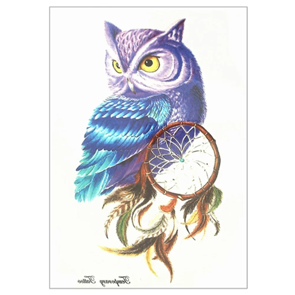 Синяя Сова перо временная татуировка боди арт вспышка тату наклейка s 12*20 см