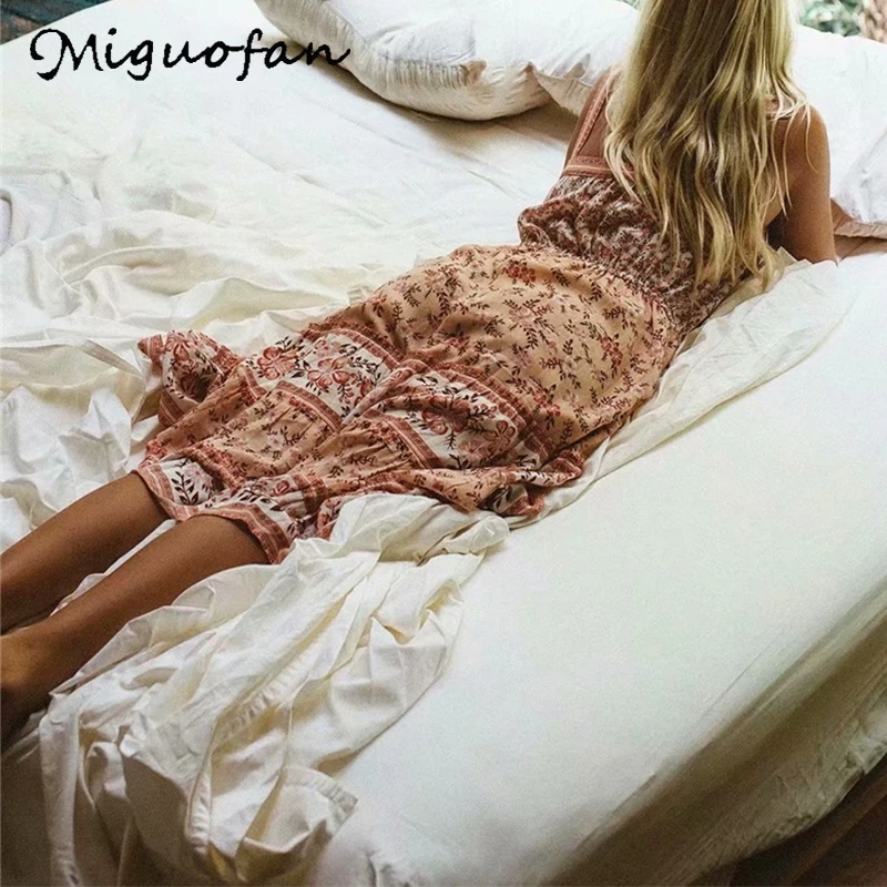 Женское платье Miguofan длинное с цветочным принтом и регулируемыми поясом вырезом
