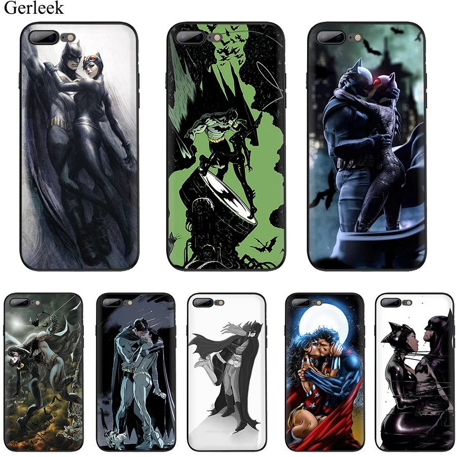 Desxz Бэтмен кошка женщина целующийся клуб Мягкий ТПУ чехол для iPhone 5 5S SE 6 6s 7 8 Plus X XR XS