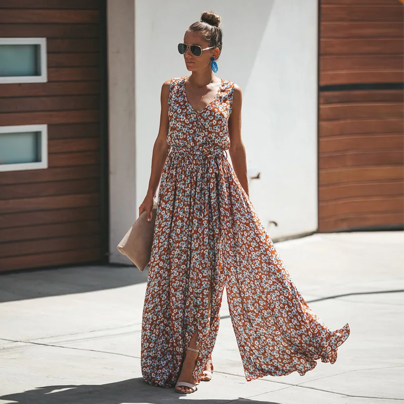 Лето 2019 женские цветочные платья размера плюс Chic Boho Макси для женщин в