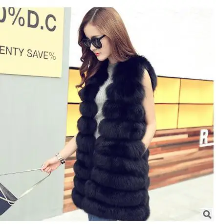 Женская Повседневная жилетка с лисьим мехом длинная из искусственного меха в