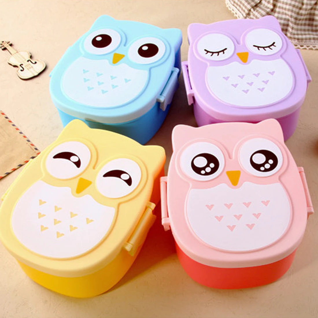 Милый 2-слойный мультяшный Ланчбокс с принтом совы бенто для хранения рисовых