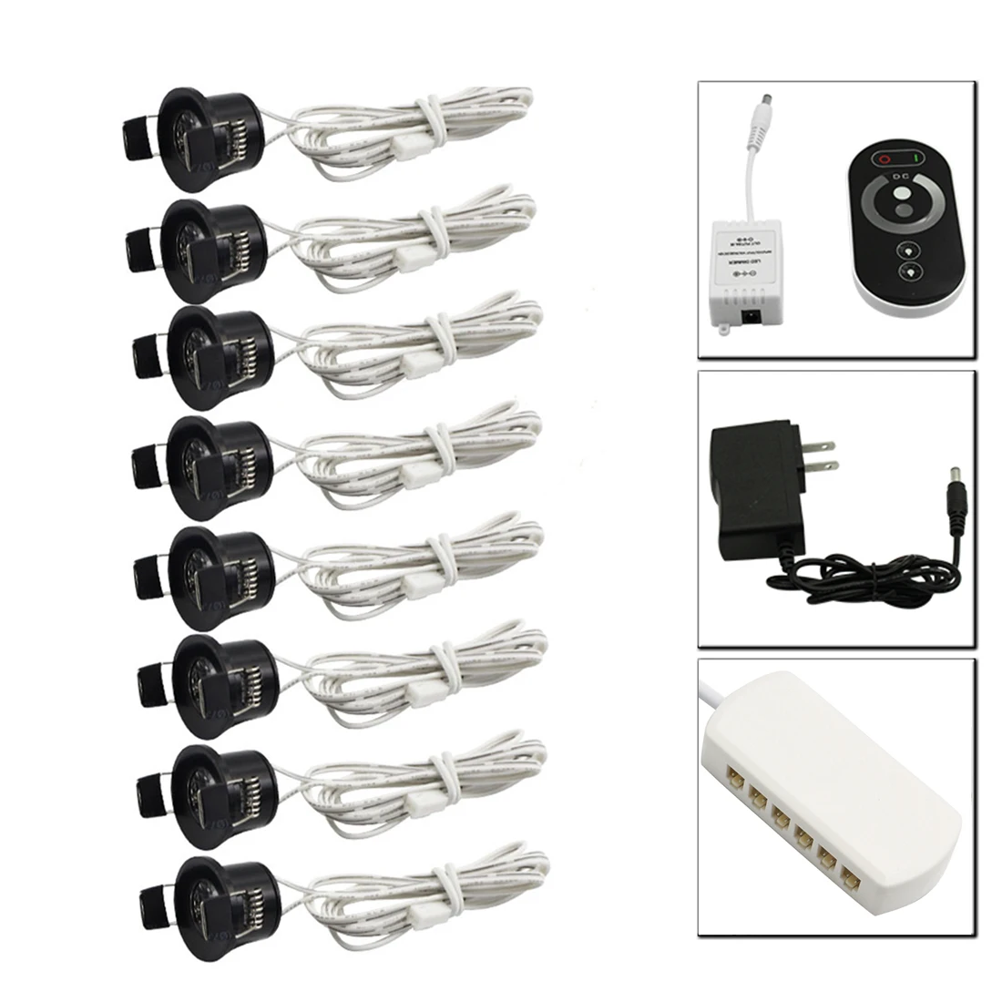 Dimmable 8 lamp Set ZMISHIBO 12В Мини светодиодный светильник для шкафа с регулируемой яркостью, набор ламп с дистанционным управлением, 1,5 Вт, 27 мм, потолочное утопленное пятно, светильники - Испускаемый цвет: Dimmable 8 lamp Set