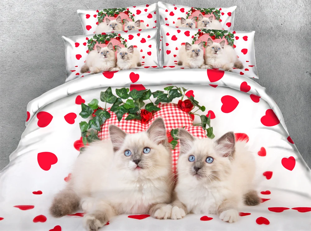 Женский комплект постельного белья 4 предмета с рисунком кошек|bedding set full|animal bedding