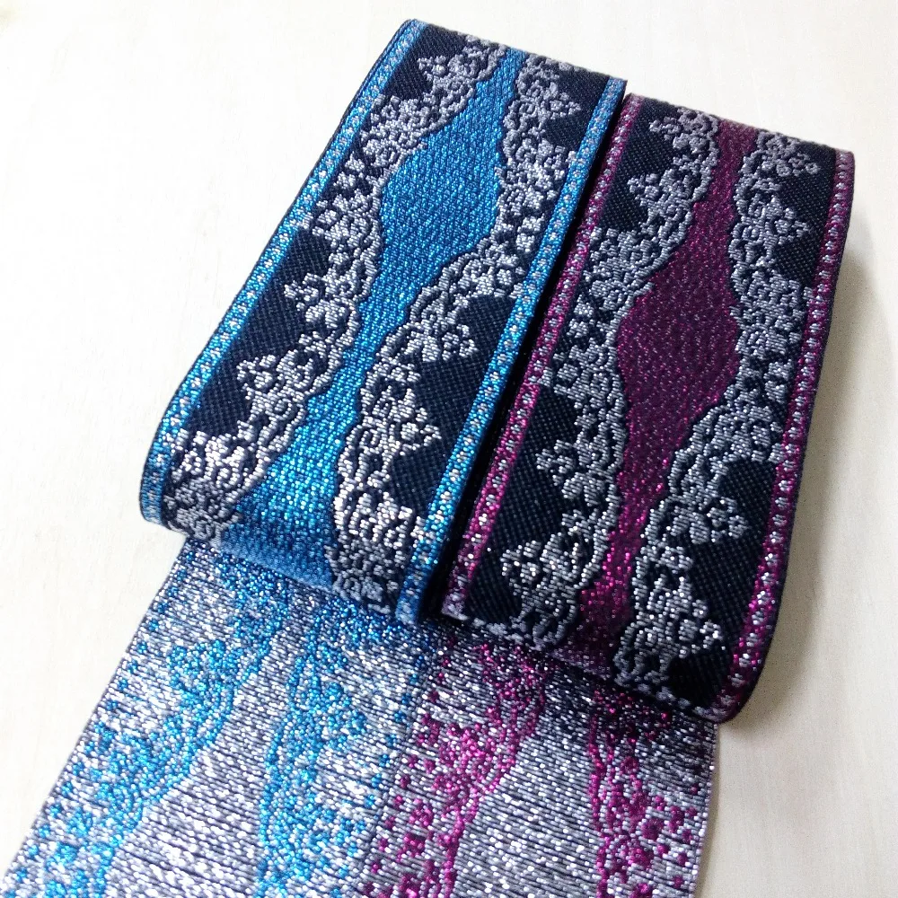 5cm 50mm 2' Wavy Silver Filigree Beautiful Ethnic Black Purple Blue Curtain Laciness National Jacquard Ribbon Embroidery Webbing | Дом и
