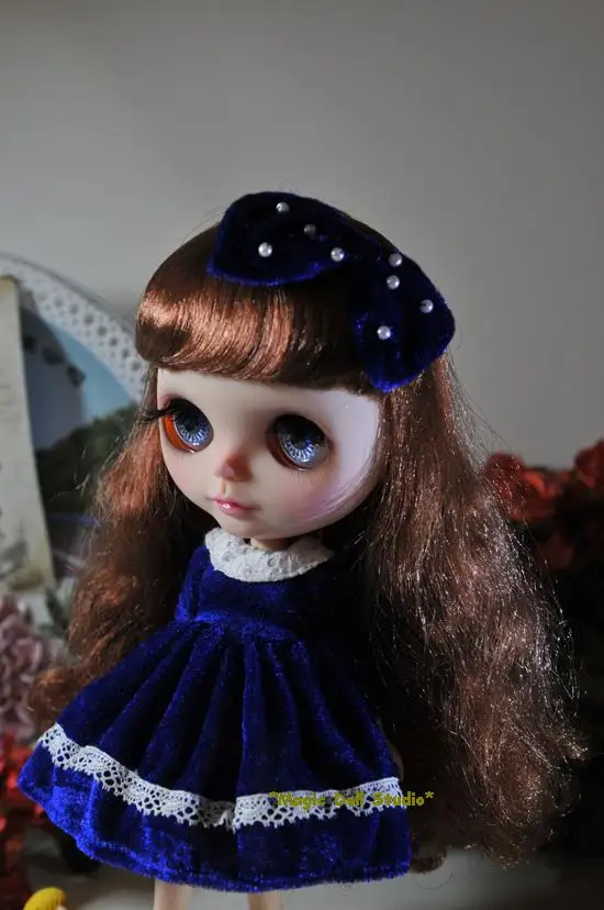 [MG166] 2019 горячая Распродажа Neoblythe кукольный наряд # темно синее бархатное платье с