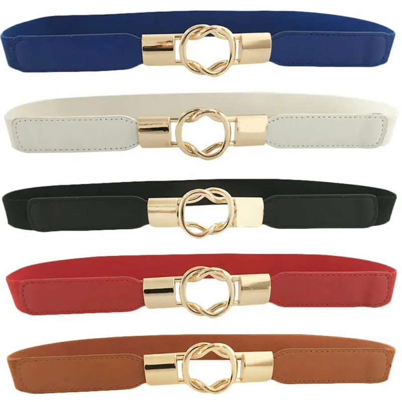 

UK Women Stretch Elasticated Skinny Waist Belt Dress Waistband Metal Buckle