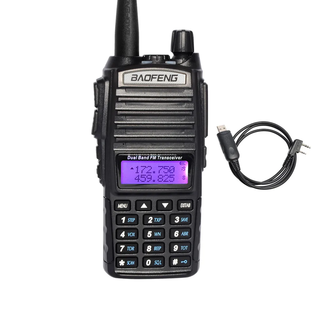BaoFeng УФ-82 двухдиапазонная 136-174/400-520 МГц FM рация, трансивер, HT- с Аккумулятором, Антенной и Зарядным устройством - Цвет: with cable