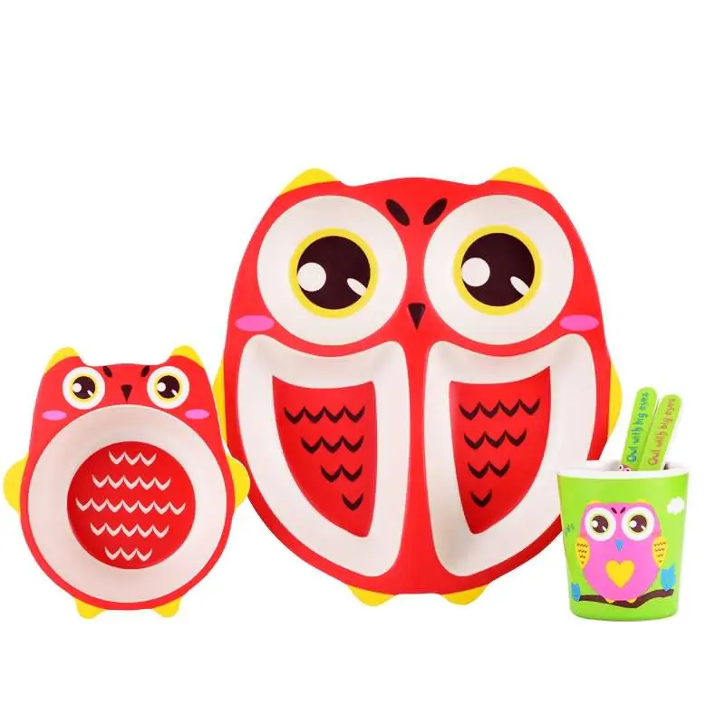 

Baby Dish Tableware Set Cartoon Fork Feeding Dishes for Kids Utensils Natural Bamboo Fiber Bowl With Cup Spoon Baby Plates set