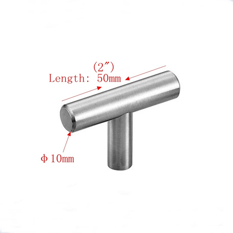 10mm x 2 inch Нержавеющая сталь дверца кухонного шкафа T Бар Ручка тяга ручка для шкафа мебельная Ручка Шкаф Ручка ящика 50 мм-500 мм - Цвет: 10mm x 2 inch