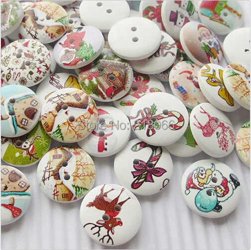 100 шт. Рождество пожилых подарок древесины Пуговицы Костюмы Вышивание Интимные