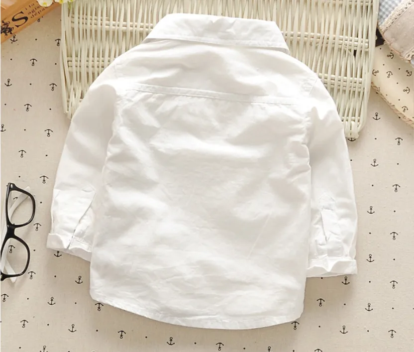 Новая рубашка для мальчиков детская модная одежда белые рубашки с длинным