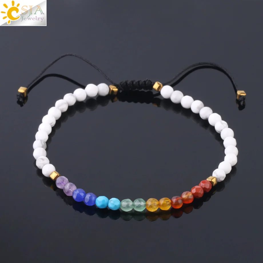 Howlite CSJA простые маленькие бусины браслеты 4 мм Натуральный Камень Чакра ручной работы из бисера Плетеный браслет для женщин девочек браслеты ювелирные изделия F700 - Окраска металла: Howlite