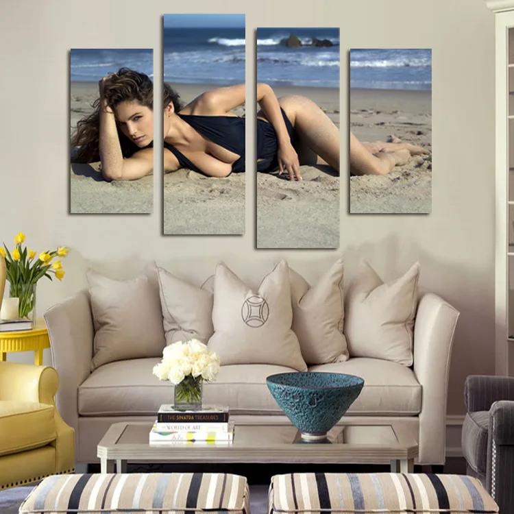 FOUR PC NO FRAME Beach Beauty Oil Painting Printed On Canvas Home Decor Wall | Дом и сад