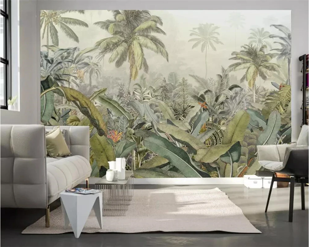 

beibehang Wallpaper custom 3D medieval hand-painted tropical rainforest plant banana leaf photo mural wall living room wall