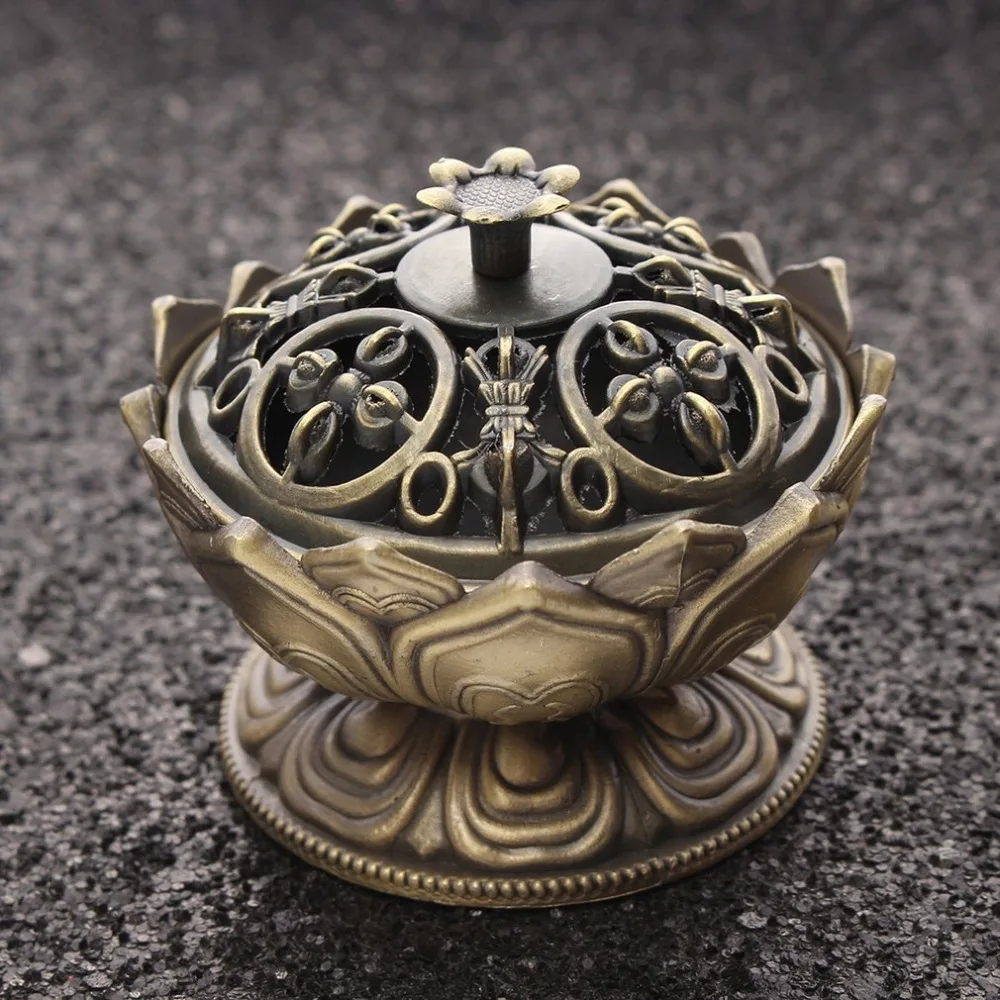 

Chinese Buddha Alloy Incense Burner Lotus Flower Incense Holder Handmade Censer for Buddhist Home Office Decoration