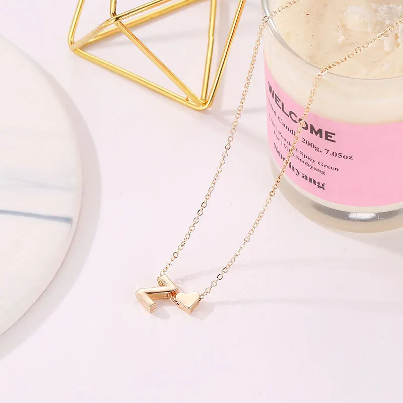 26 букв и маленькие милые Подвески с сердечками Романтические Золотые Ожерелья