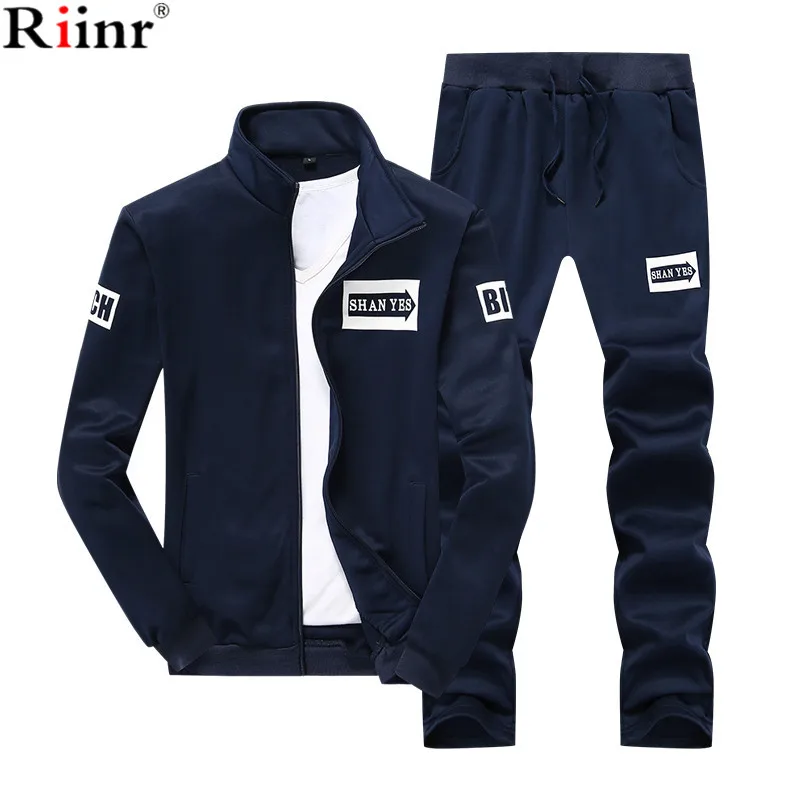Riinr Men Tracksuit Sporting Suit Autumn Winter sweatshirt Pants Set Sweatsuit 2 Piece Mens Sportswear Hoodies + Joggers | Мужская