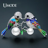 umode new fashion cute animal enamel jewelry large vintage pearl bird brooches and pins for women christmas gifts broches ux0034