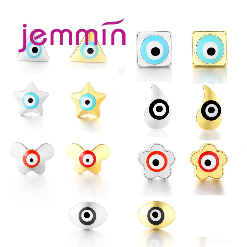 Милые маленькие эмалевые серьги гвоздики с глазами новый дизайн золотистый и