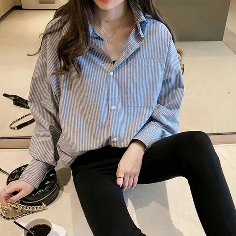  spring new Hong Kong flavor retro chic striped shirt female design sense minority Han Fan jacket3 | Женская одежда