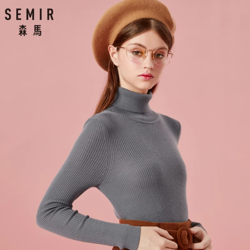 Женский трикотажный свитер SEMIR в рубчик Классический из 100% шерсти на осень и зиму