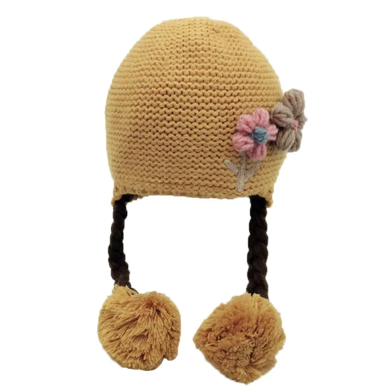 Newborn Baby Toddler Knit Hat Flower Baby Cap Infant Girls Bonnet Cute Hats Soft Cotton Newborn Baby Photo Props 6-24M