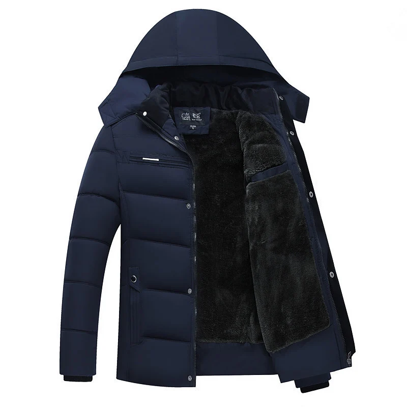 

Mens Casual Winter Jacket coat Men Fleece Standard Collar Solid Down Parkas Hot Sale Overcoat Rib Cuff Warn Cotton Think Padded
