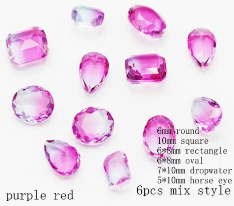 6pcs purple red 6 шт. смешанный размер градиентный Камень Прямоугольник Овальный Кристалл Смола ювелирные изделия DIY ремесло вещи Kawaii дизайн ногтей мини Декор Аксессуары кабошон - Цвет: 6pcs purple red