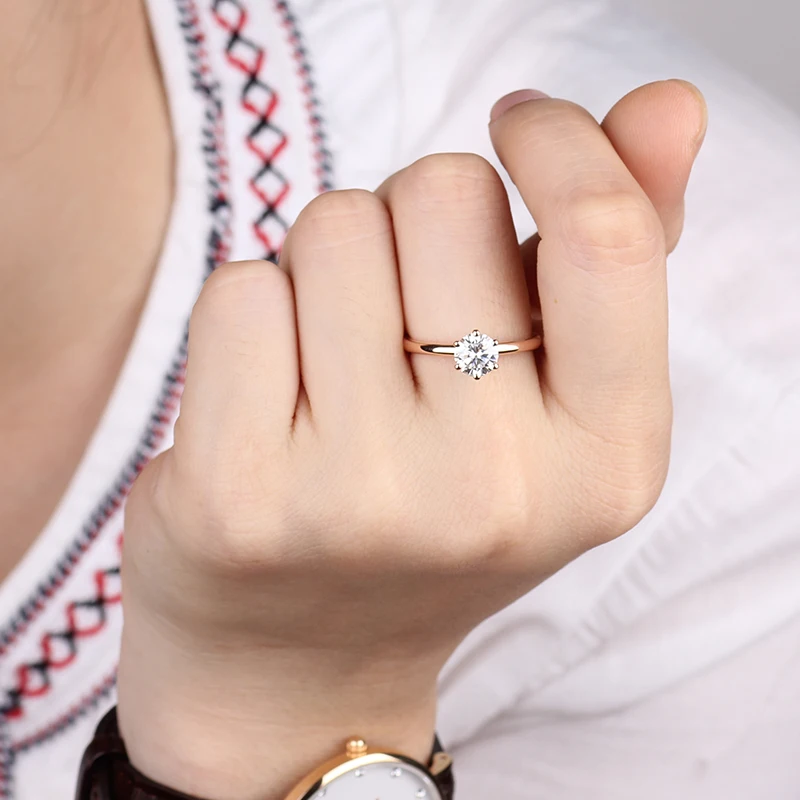 Модный классический стиль 1ct Круглый Муассанит установка шесть зубцов 18 k обручальное кольцо из розового золота кольцо