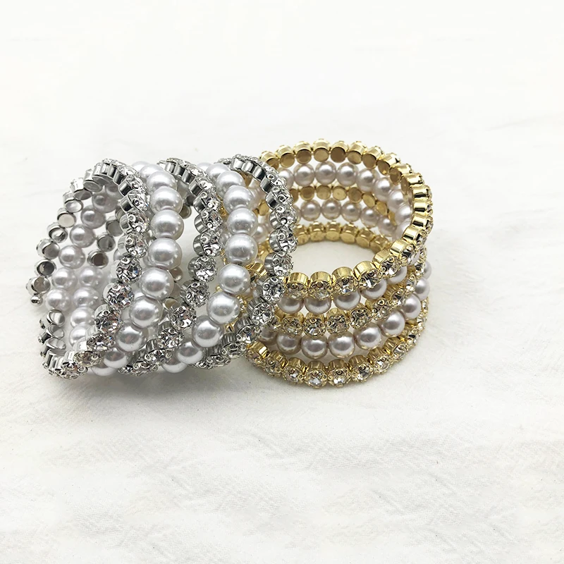 Роскошные плетеные браслеты с кристаллами и искусственным жемчугом