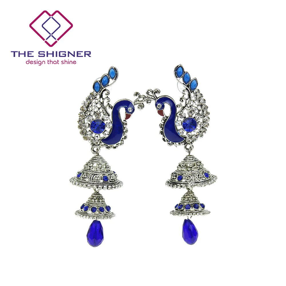 Женские индийские серьги в виде этнического павлина с жемчугом Jhumka Jhumki Meenakari