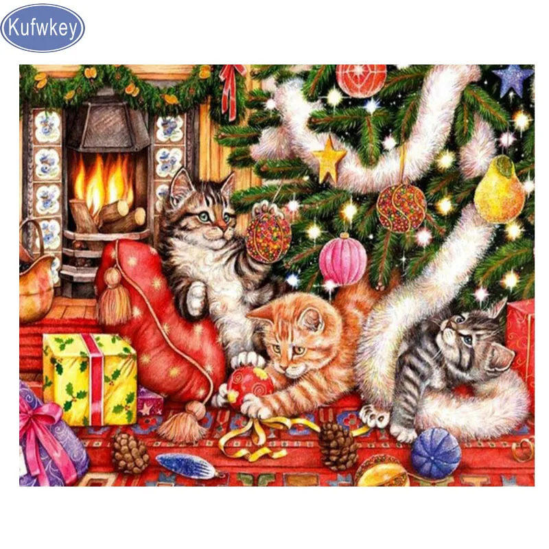 

5D «сделай сам», вышивка крестиком, алмазная картина с кошками, полная выкладка, алмазная вышивка, Рождественское украшение, картина стразы, ...