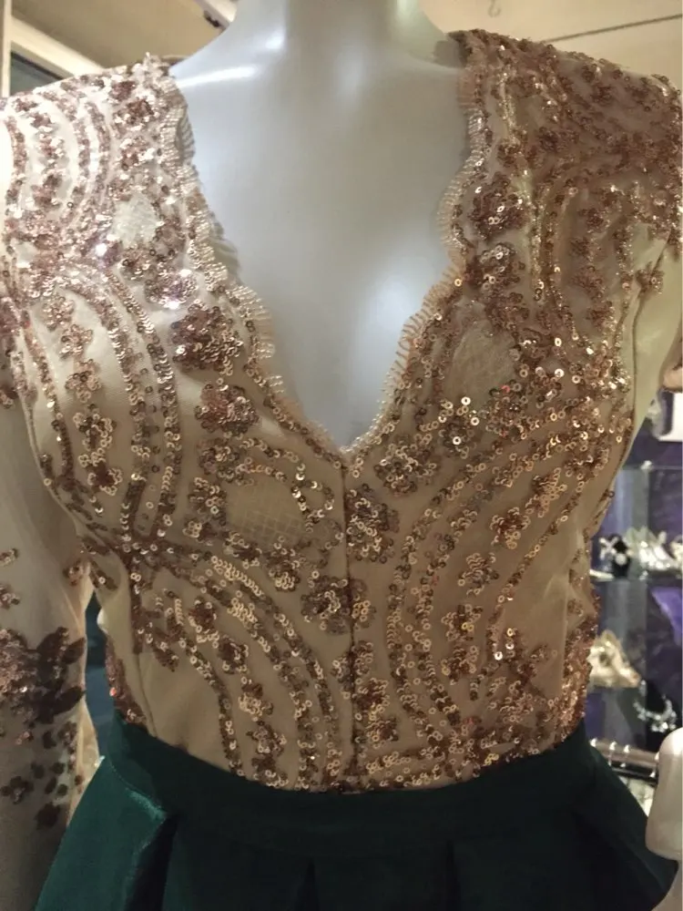 

Reaqka Sexy Golden Sequin Mesh Bodysuit Women Playsuit Transparent Sleeve Leotard Bodysuit Top V Neck Elegant Jumpsuit Romper XL