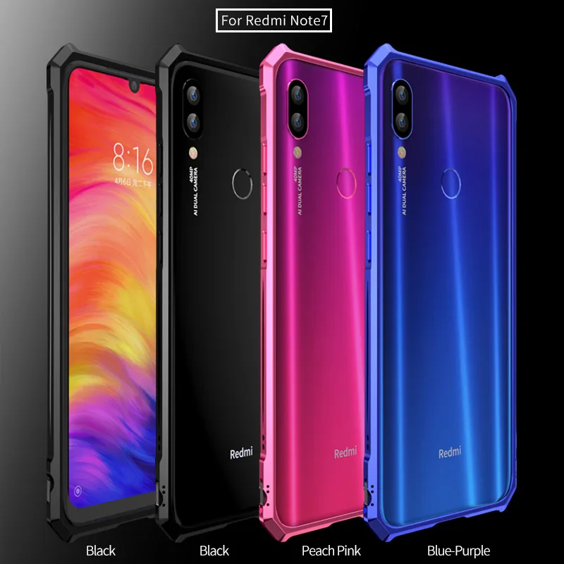 Роскошный металлический бампер для Red mi Note7 чехол, боковая задняя крышка из закаленного стекла для Xiao mi red mi Note 7 Чехол, алюминиевая рамка - Цвет: Черный