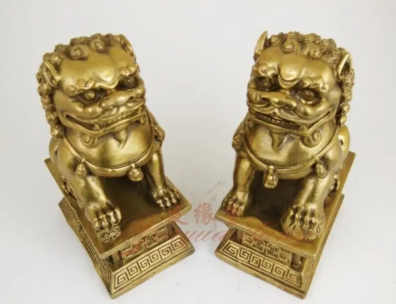 Китайский фэн-шуй Pure Brass Bei Jing Fu Foo Fog Лев дворец дверь Статуя Пара | Дом и сад