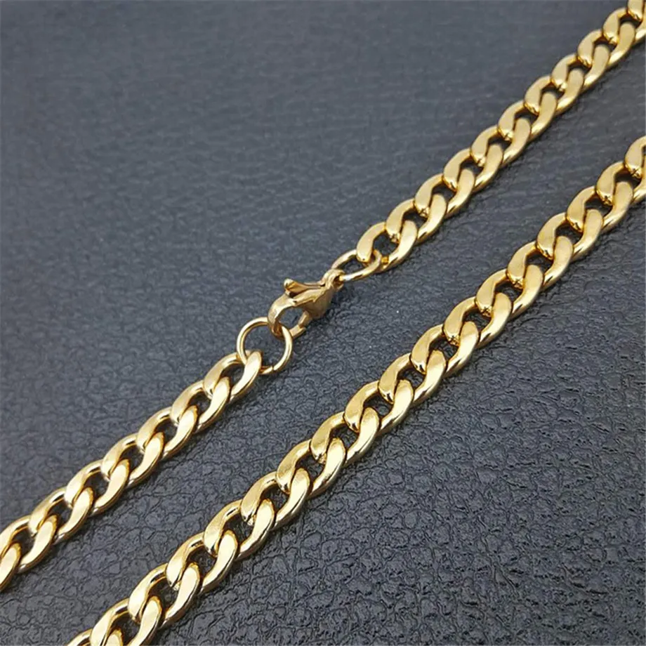 Ожерелье из кубинской цепи мужское под золото колье нержавеющей стали в стиле
