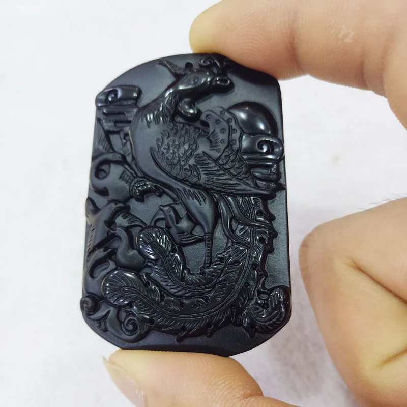 

Natural Black Obsidian Phoenix Necklace Pendant King of the Bird Jade Pendant Lucky Amulet Jade Jewelry Fine Jewelry