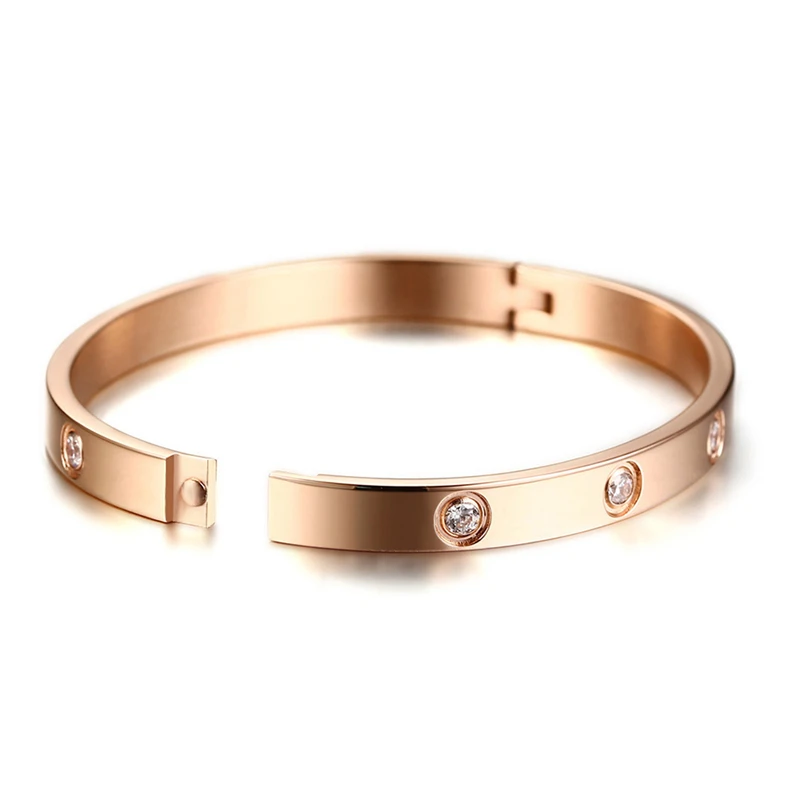 Женский и мужской браслет из нержавеющей стали модный с кристаллами кубического