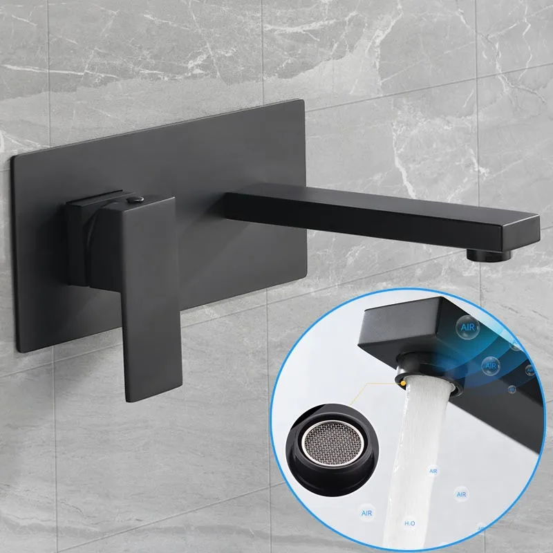 

Black Square Bathroom wall mounted Faucet Single Handle Wash Basin Tap