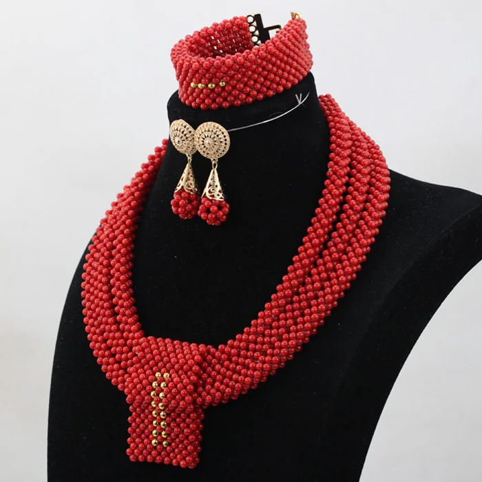 Модные комплекты украшений из коралловых бусин красного вина ручной работы