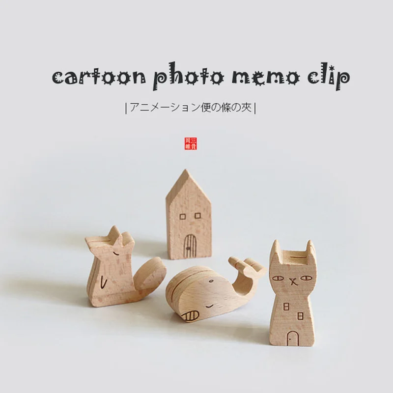 JIANWU Cute animal wooden message folder photo clip cartoon note card holder product display board base | Канцтовары для офиса и