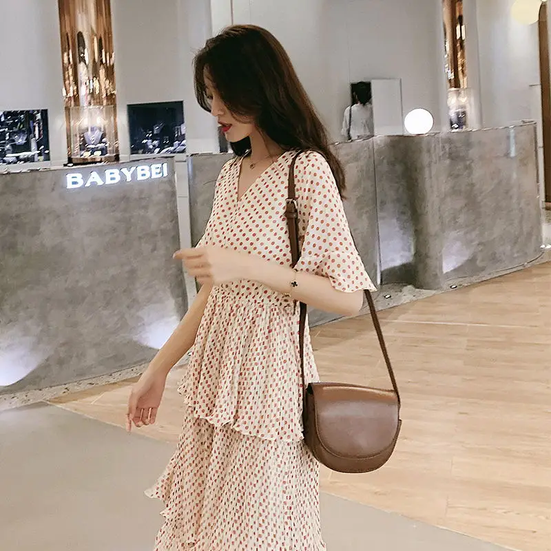 Лето 2019 г. для женщин платья Boho богемный с коротким рукавом и оборками Midi праздник