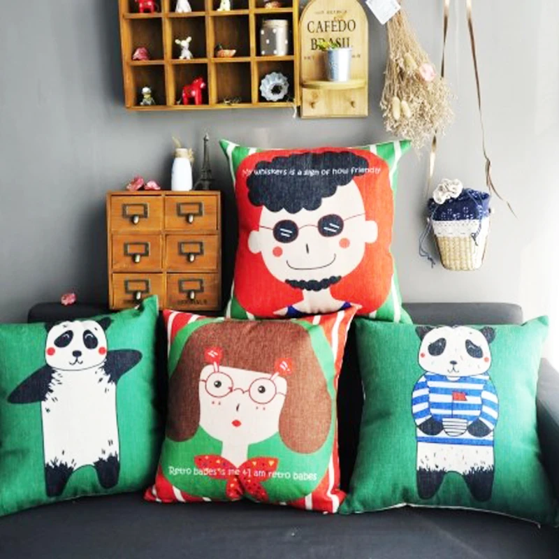 Современные Пару Зеленый Мило Детски Панда Подушки Крышки Белье Хлопок Диван