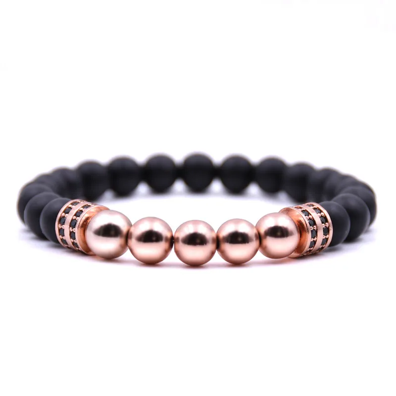 HONEYYIYI Men Jewelry Micro Pave CZ pillar charm Bracelets 8mm Natural stone Hematite Bracelet For Women pulseiras | Украшения и