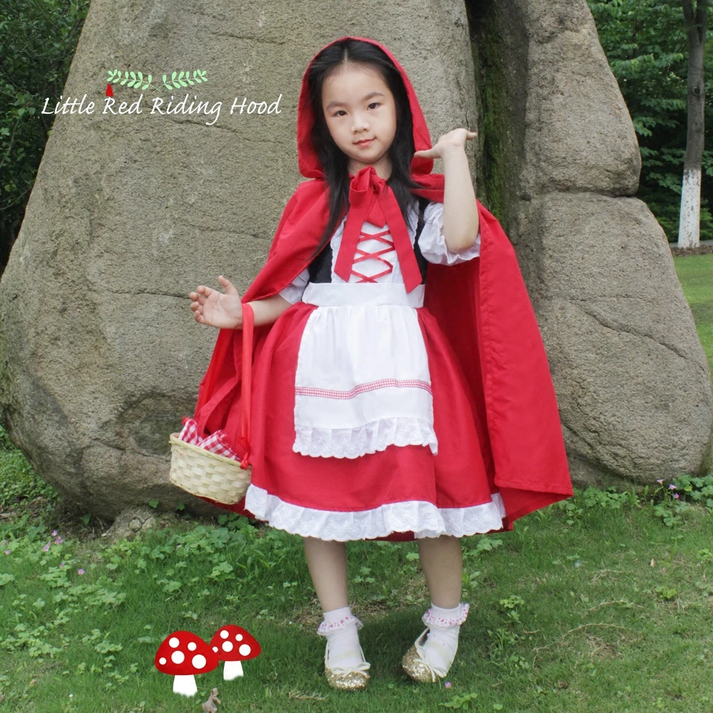 

Free ship children girls little red riding hood fairy dress with cloak halloween Costume new