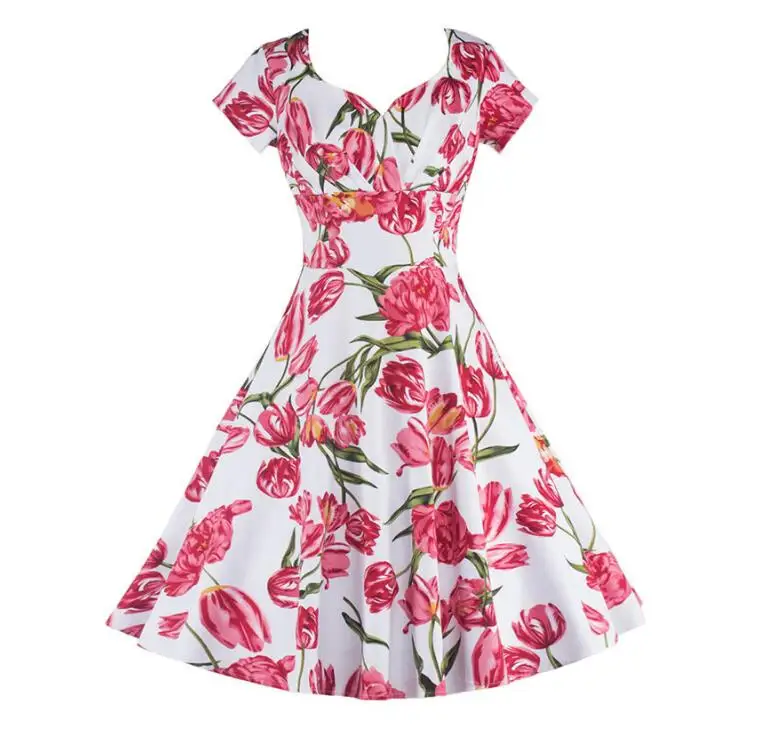 Новое сексуальное платье с цветочным принтом 1950-х годов рокабилли летнее