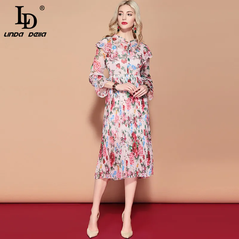 Женское платье с длинным рукавом LD LINDA DELLA винтажное плиссированное из шифона