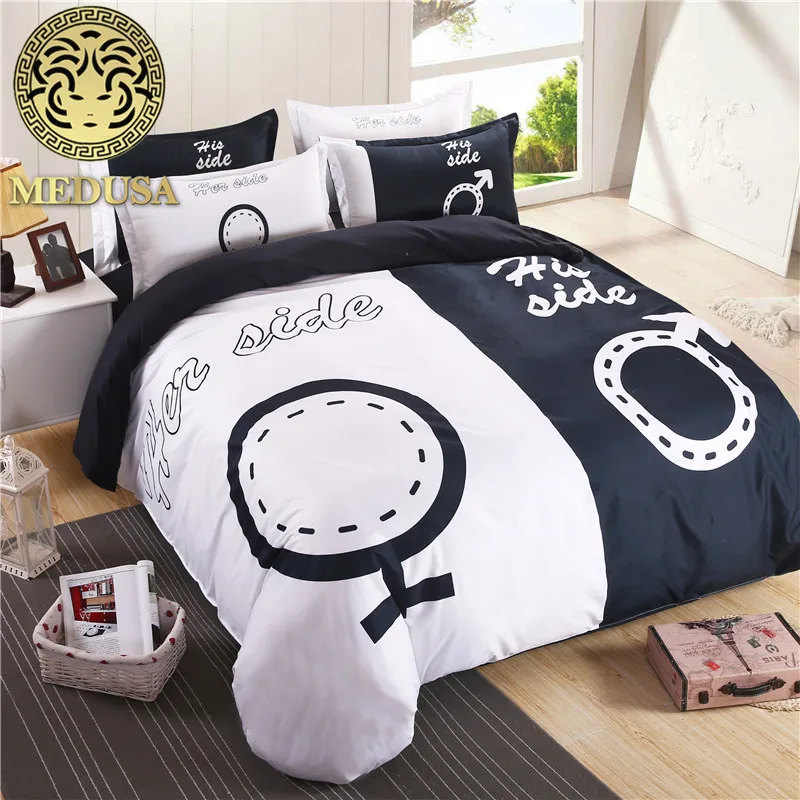 Босс Черный и белый цвета его/ее сбоку постельных принадлежностей пододеяльник