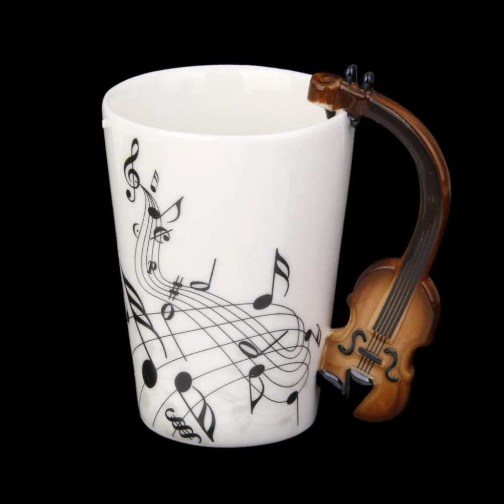 Музыкальная кружка с ручкой в форме скрипки фарфоровая чашка черная заметка | Дом